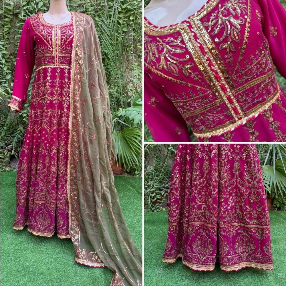 Elegant Pink and Gold Embroidered Long Sleeve Dress